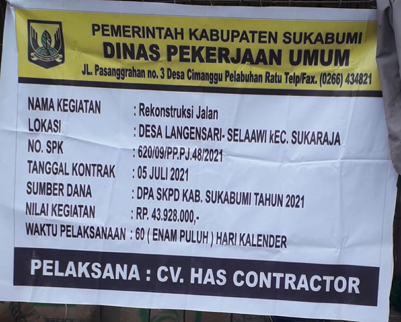 Rekonstruksi Jalan di Desa Langensari - Selaawi Kecamatan Sukaraja Sukabumi