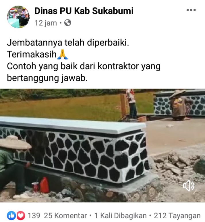 Sikap Tegas Dinas PU Kabupaten Sukabumi Dalam Monitoring Proyek Diapresiasi Netizen