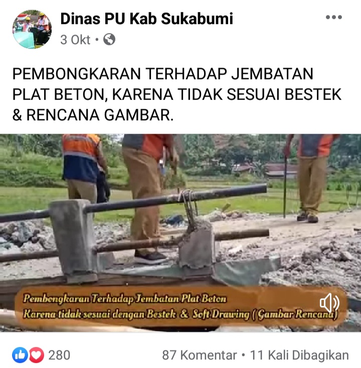 Sikap Tegas Dinas PU Kabupaten Sukabumi Dalam Monitoring Proyek Diapresiasi Netizen