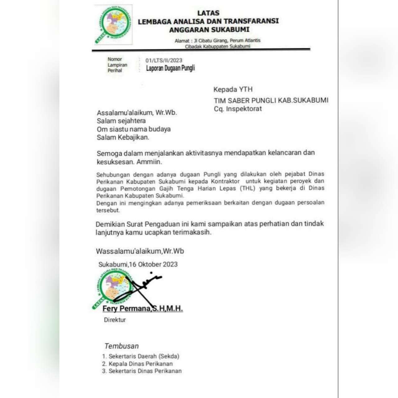 LATAS Laporkan DKP Kabupaten Sukabumi ke Saberpungli, Ini Sebabnya!